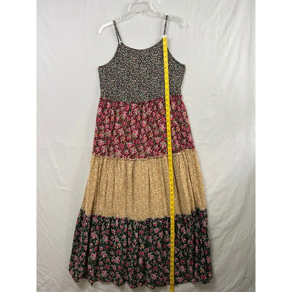 Natural Life Tiered Maxi Dress Womens Medium Multi Color Floral Boho Rayon